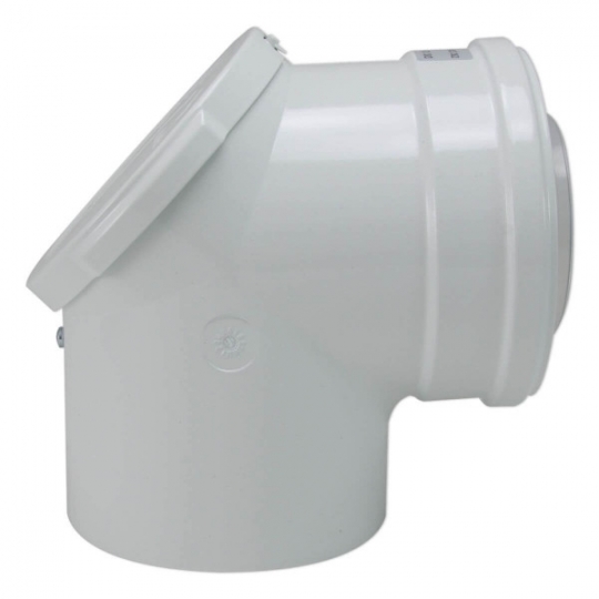 Kondenzációs Gázkazánokhoz (PPS/ALU, PPS) Kémény Könyök,Bosch FC-CER80/125 könyök ellenörző nyílással (7738112665)