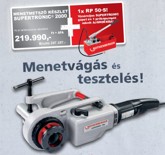 Rothenberger,Rothenberger SUPERTRONIC 2000 Menetmetsző Készlet 1/2'-2'+ Ajándék RP 50-S Próbapumpa